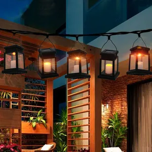 Venta caliente al aire libre colgando linterna negro de jardín de plástico Cadena de luz de vacaciones decoración Solar impermeable marroquí, linterna colgante