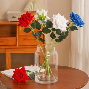 Red <b>White</b> Blue <b>Artificial</b> Flowers Fake Velvet <b>Roses</b> for Independence Day Memorial Day Floral Arrangement Table Centerpieces - Product Image 4