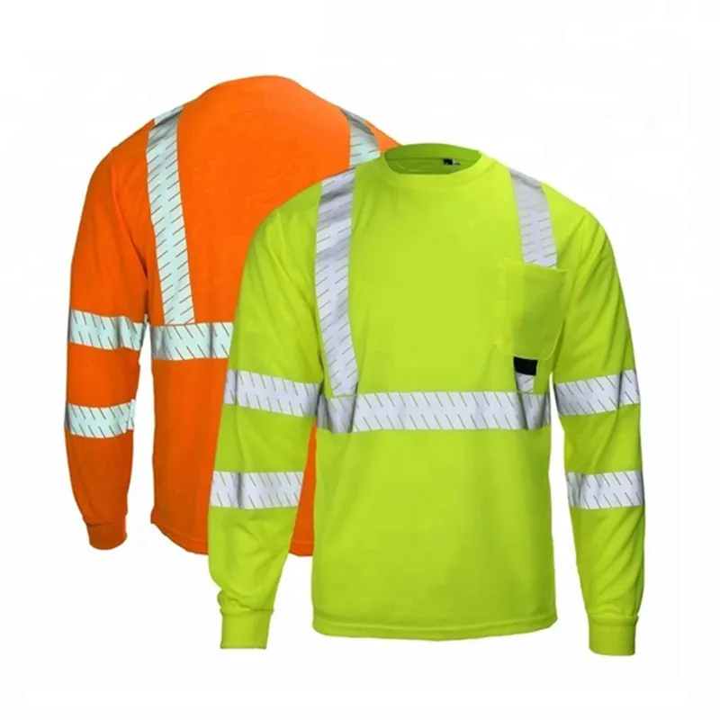 Uniformi da costruzione traspiranti camicia corta manica lunga Hi Vis riflettente t-shirt di sicurezza stradale da uomo