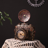 Figurine en résine vintage Steampunk, horloge appareil photo, engrenage, finition antique, statue pour décoration de table intérieure