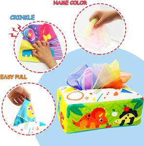 Jouet de boîte à mouchoirs pour bébé, jouets sensoriels pour bébé, boîte à mouchoirs magique avec papiers froissés et foulards en soie colorés, Montessori pour bébés - Product Image 3