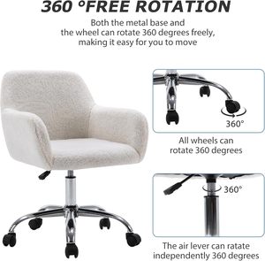 Elegante Silla Giratoria Blanca con Altura Ajustable, Silla de Acento Tapizada en Lana de Cordero Suave, Silla de Maquillaje para Sala de Estar, <span class=keywords><strong>Oficina</strong></span> o Vestidor - Product Image 3