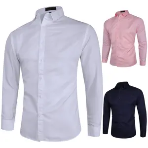 Kasual Camicie Da Uomo Blazer Cerdas Warna Solid Kosong Santai Formal Bersirkulasi Bisnis Lengan Panjang Kemeja Pria Putih