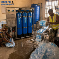 Ligne de production de sachets d'eau pure 1000 LPH, système de traitement d'eau par osmose inverse, machine de remplissage de sachets, usine de purification d'eau commerciale