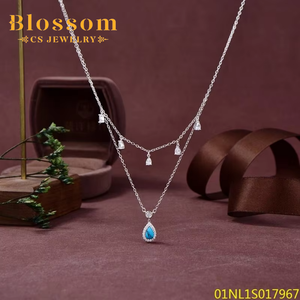 חולצות פריחות תכשיטים באיכות סיטונית כסף 925 טורקיז שרשרת גלימה כפולה שרשרת זירקוניה לנשים - Product Image 5