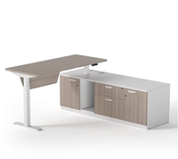 Bureau en L de direction moderne, réglable en hauteur, en acier et bois, pour usage domestique ou professionnel