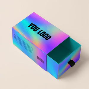 Boîte cadeau coulissante personnalisée en aluminium holographique effet laser arc-en-ciel avec ruban de tirage pour bijoux, écouteurs, bonbons, lunettes de soleil - Product Image 1