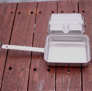 Olla de acero inoxidable 2 en 1 de 800-1000 ml con 3 compartimentos para viajes al aire libre, camping, lonchera y cocina. - Product Image 4