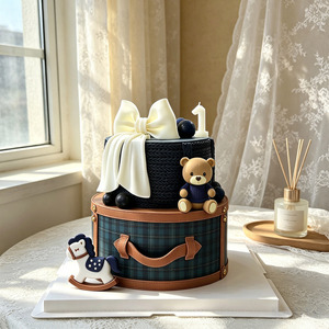 Decorazione per <span class=keywords><strong>Torta</strong></span> a Forma di Orsacchiotto in Maglione Blu Scuro Stile Britannico, Topper per <span class=keywords><strong>Torta</strong></span> di <span class=keywords><strong>Compleanno</strong></span> per Bambini - Product Image 2