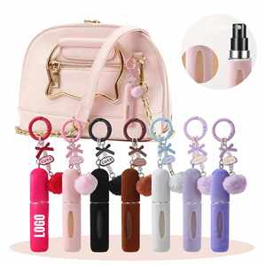 Custom LOGO 5ml Reusable Portable Travel <b>Perfume</b> <b>Refill</b> Bottle <b>Atomizer</b> with Pompom Keychain for Women Purse Backpack Daily - Product Image 1