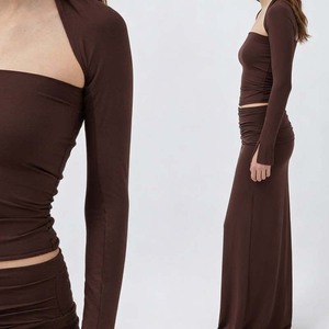 Abiti Casual <span class=keywords><strong>da</strong></span> Donna Trendy 2025, Camicie a Maniche Lunghe, Top Crop con Decorazioni Arricciate, Lunghezza Maxi per Pigiami - Product Image 2