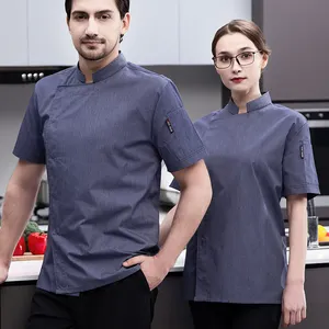 Moda nuevo verano manga corta camarero chaqueta cocinero camisas para barbacoa panadería restaurante Bar cocina Chef uniforme