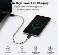 Câble USB-C Type-C USB2.0 480 Mbps pour transfert de données, 1 m/1,8 m/3 m, luminescent dans le noir, pour ordinateur IOS, charge rapide 60 W PD