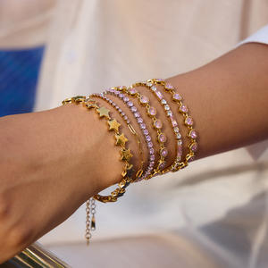 ज़िक्सिकन ठीक गहने 316 एल स्टेनलेस स्टील क्रिश्चियन स्टार चेन यूनिसेक्स पेंग जिरकॉन गुलाबी दिल टेनिस श्रृंखला चूड़ियों - Product Image 1