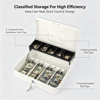 Coffre-fort à clé durable pour espèces, petit MOQ, 4 pinces à billets, stockage sécurisé de l'argent, en acier laminé à froid, ignifuge, pour usage personnel/domicile