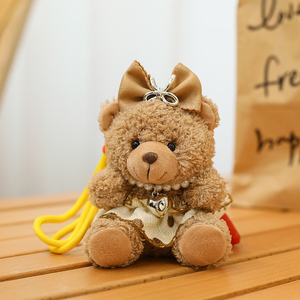 Lindo Llavero de Peluche de Oso Marrón, Mini Llavero de Osito para Colgante de Bolso, Osito de Peluche con Lazo, Llavero Kawaii de Peluche - Product Image 4