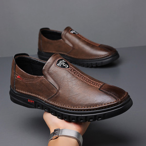 Mocasines de Cuero para Hombre, Sin Cordones, Suela Blanda, Tacón Bajo, Zapatos Casuales de Negocios, Diseño de Costuras de Color Sólido, Hechos en Wenzhou - Product Image 1