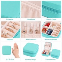 Étui de voyage personnalisé en cuir PU avec fermeture éclair, mini boîte de rangement portable pour bagues, boucles d'oreilles, colliers, bijoux, petite boîte de rangement pour femmes
