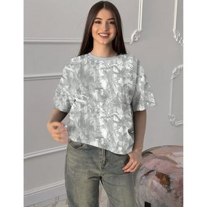 FOXA Women Oversized Printed T-Shirt Cotton Casual Summer <b>Tops</b> Breathable Regular Sleeve Jersey Fabric - Product Image 3