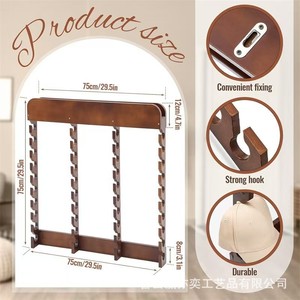 Porte-chapeaux mural en bois 75cm x 75cm, rangement pour casquettes de baseball et chapeaux de soleil - Product Image 1