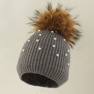 Chapeau boule en fourrure naturelle pour femme Cachemire de haute qualité avec incrustation de perles Chapeau chaud <span class=keywords><strong>sans</strong></span> bord <span class=keywords><strong>Pompon</strong></span> Chapeau - Product Image 3