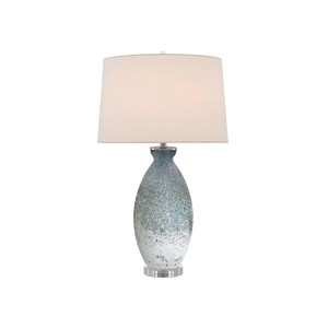Blue Swirl Marble Effect Ceramic Vase <b>Table</b> <b>Lamp</b> with Crystal <b>Base</b> | Traditional Chinese Style Lighting for Hotel Lobby - Product Image 2
