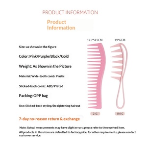 Peigne à dents larges très populaire pour <span class=keywords><strong>cheveux</strong></span> bouclés – Style vintage pour hommes, <span class=keywords><strong>coupe</strong></span> au dos <span class=keywords><strong>de</strong></span> la tête, manche en plastique, texture pour coiffure huilée - Product Image 2