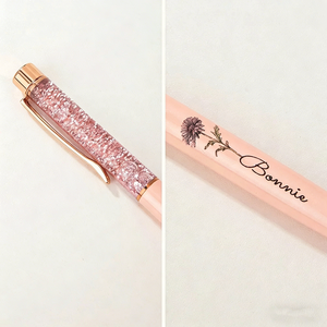 Stylos personnalisés Uionen avec fleur de naissance et nom, stylos dynamiques à sable liquide scintillant, cadeaux d'anniversaire/diplôme/convocation pour étudiants/professeurs - Product Image 4