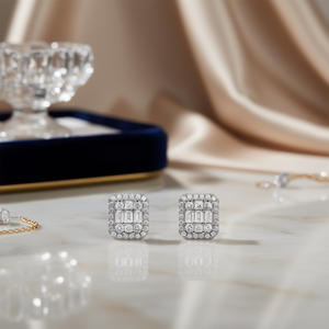 Orecchini in oro bianco con diamanti E503, taglio smeraldo, colore D, gioielli classici naturali da donna - Product Image 2