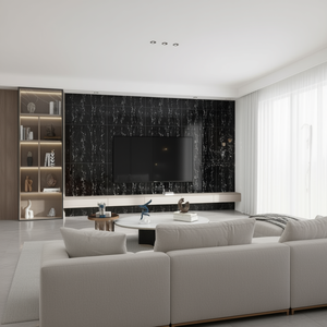 Yrpt037 Adesivo da parete 30x60 cm con motivo marmo nero, confezione da 6 pezzi per sfondo TV in soggiorno - Product Image 2