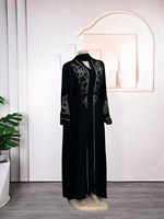 Robe noire élégante et modeste à manches longues pour femmes, broderie tendance, fabriquée en modal respirant pour le printemps