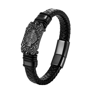 <span class=keywords><strong>Bracciale</strong></span> da <span class=keywords><strong>uomo</strong></span> in acciaio inossidabile con scudo, stile hip-hop, punk, in pelle intrecciata, alla moda - Product Image 3