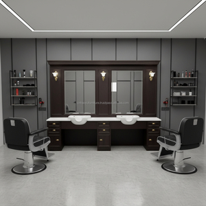 Estación de barbero clásica de madera con lavabo y espejo LED para peluquería/barbería - Product Image 2