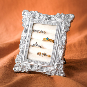 Support de présentation de bagues vintage en or avec cadre, organisateur de bijoux doublé de velours pour la vente au détail, les boutiques - Product Image 2