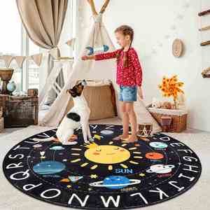 Alfombra de Juego Infantil con Diseño de Alfabeto Circular, Lavable, Antideslizante, Alfombra Educativa del Sistema Solar para Niños - Product Image 2