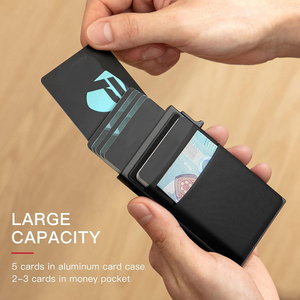 Portefeuille fin pour homme - Porte-cartes pop-up avec blocage RFID, portefeuille minimaliste pour cartes de crédit professionnelles avec poche à monnaie, étui à cartes en métal - Product Image 5