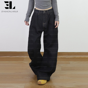 Pantalon en denim brut LARSUR, fabrication sur mesure, coupe droite, plissé, effet vieilli, lavage vintage, style japonais, jeans de récupération pour femmes - Product Image 6
