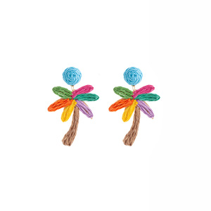 Boucles d'oreilles pendantes bohèmes faites à la main en raphia tressé, motif cocotier et feuille de bananier, tendance été, pour les <span class=keywords><strong>vacances</strong></span> - Product Image 1