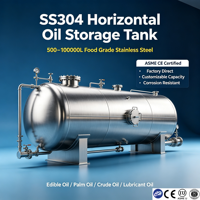 Réservoir de stockage d'huile horizontal en acier inoxydable SS304 de 500 à 50000 L pour huile alimentaire, fabricant certifié ASME CE