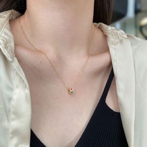 Dylam Trendy in Stock 18K Gold Plated <b>Post</b> Diamond <b>Round</b> Solitaire Pendant Halo Necklace 5A CZ Zirconia Necklace for Women - Product Image 2
