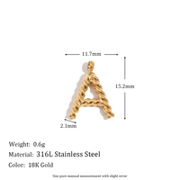 Nouveau Charme Étanche Hypoallergénique 18K PVD Or Plaque En Acier Inoxydable Twist Mini Alphabet Charmes Pendentifs pour Collier Bracelet