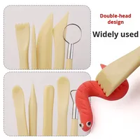 Ensemble d'outils de poterie de sculpture en céramique de 5 pièces Outil de modélisation à double tête avec poignée en plastique et anneau en métal pour fournitures d'art
