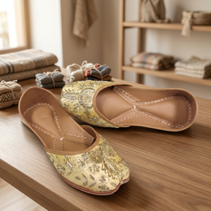 BS INTERNATIONAL Chaussures plates confortables pour femmes en cuir de vachette de style traditionnel avec bande élastique et décorations florales en cristal, tendance mode - Product Image 1