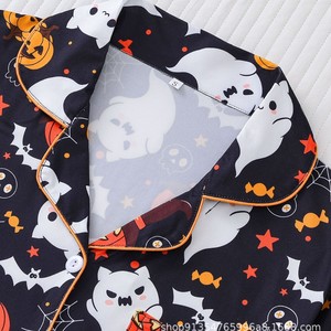 Set pigiama di Halloween per adulti, due pezzi, camicia con bottoni, pantaloncini, stampa zucca, fantasma, pipistrello, abbigliamento da notte, cosplay - Product Image 2
