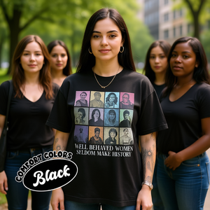 เสื้อยืดสีดำสำหรับผู้หญิงของคอมฟอร์ท คัลเลอร์สพิมพ์ลายสตรีนิยม คอกลม ลำลอง ทรงหลวม ผ้าฝ้ายเจอร์ซีย์ ใส่ได้ทุกฤดูกาล - Product Image 2