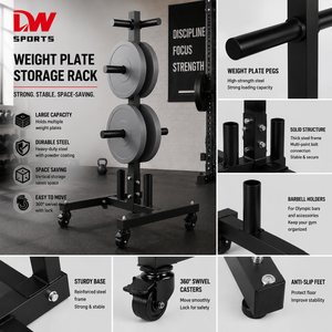DW SPORTS Étagère de rangement verticale en métal durable avec roues pour salle de sport, fitness à domicile, <span class=keywords><strong>CrossFit</strong></span> – Supporte les plaques de musculation, barres et haltères - Product Image 2