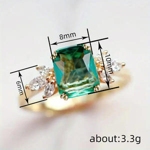 Anillo de Esmeralda A106, Oro Sólido de 18K, Engaste Geométrico con Puntas, Anillos de Compromiso para Mujer con Gemas, Diamantes de Corte Marquesa - Product Image 4