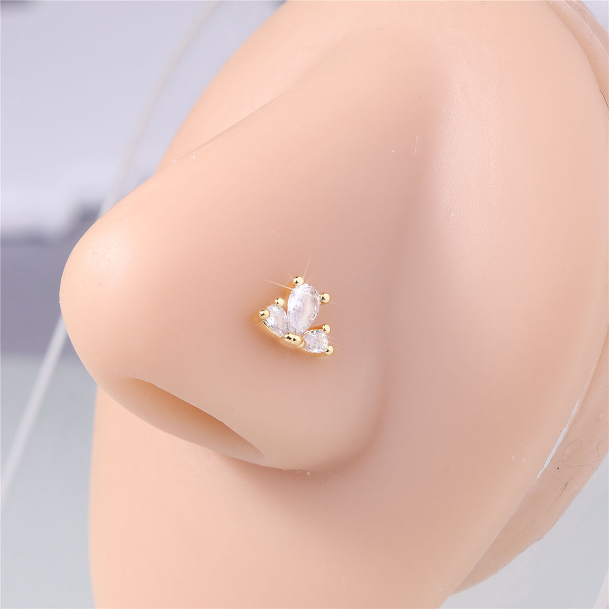 Fashion Clear Water Drop CZ Nose Studs for Women Girl L Shaped
