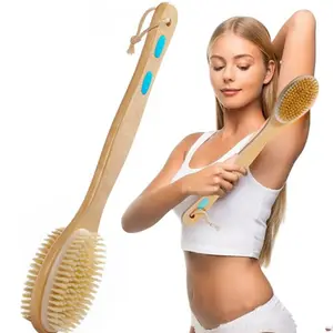 नरम और कड़ी Bristles लंबी संभाल स्नान बौछार लकड़ी ब्रश गीला और सूखी Brushing के लिए वापस शरीर की सफाई रंडी एक्सफ़ोलीएटर