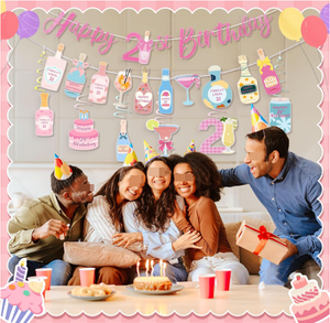 Guirnaldas de Papel con Diseño de <span class=keywords><strong>Botella</strong></span> de Vino <span class=keywords><strong>Martini</strong></span> para Fiesta de Cumpleaños Número 21, Banderines, Serpentinas, Decoración para Fiestas de Cumpleaños de Mujeres y Niñas - Product Image 3